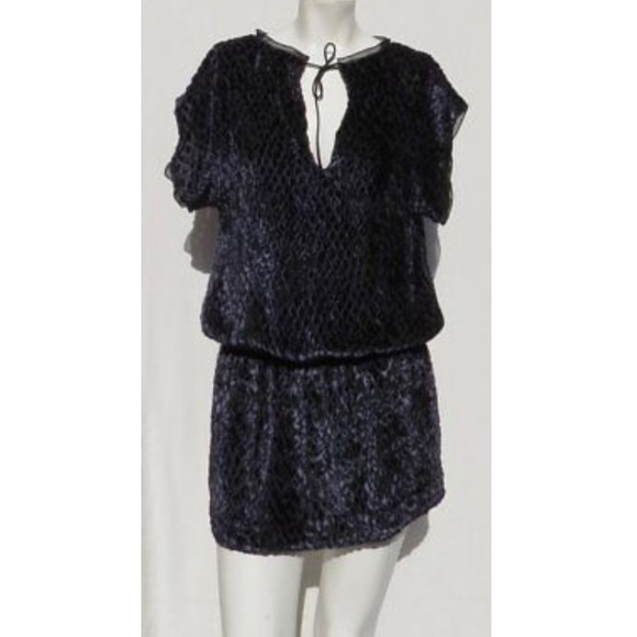 🆕 MODA INTERNATIONAL Victoria’s Secret Black Navy Burnout Velvet Tunic Dress - Picture 8 of 13